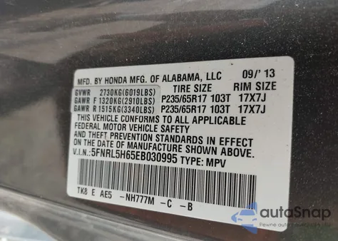 2014 Honda Odyssey Ex-L z USA, uszkodzony, nr VIN 5FNRL5H65EB030995